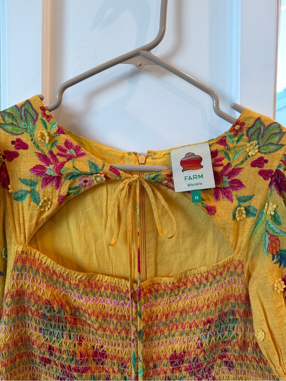 FARM Rio Flower Dream Floral Smocked Maxi Dress Yellow M - Picture 4 of 8